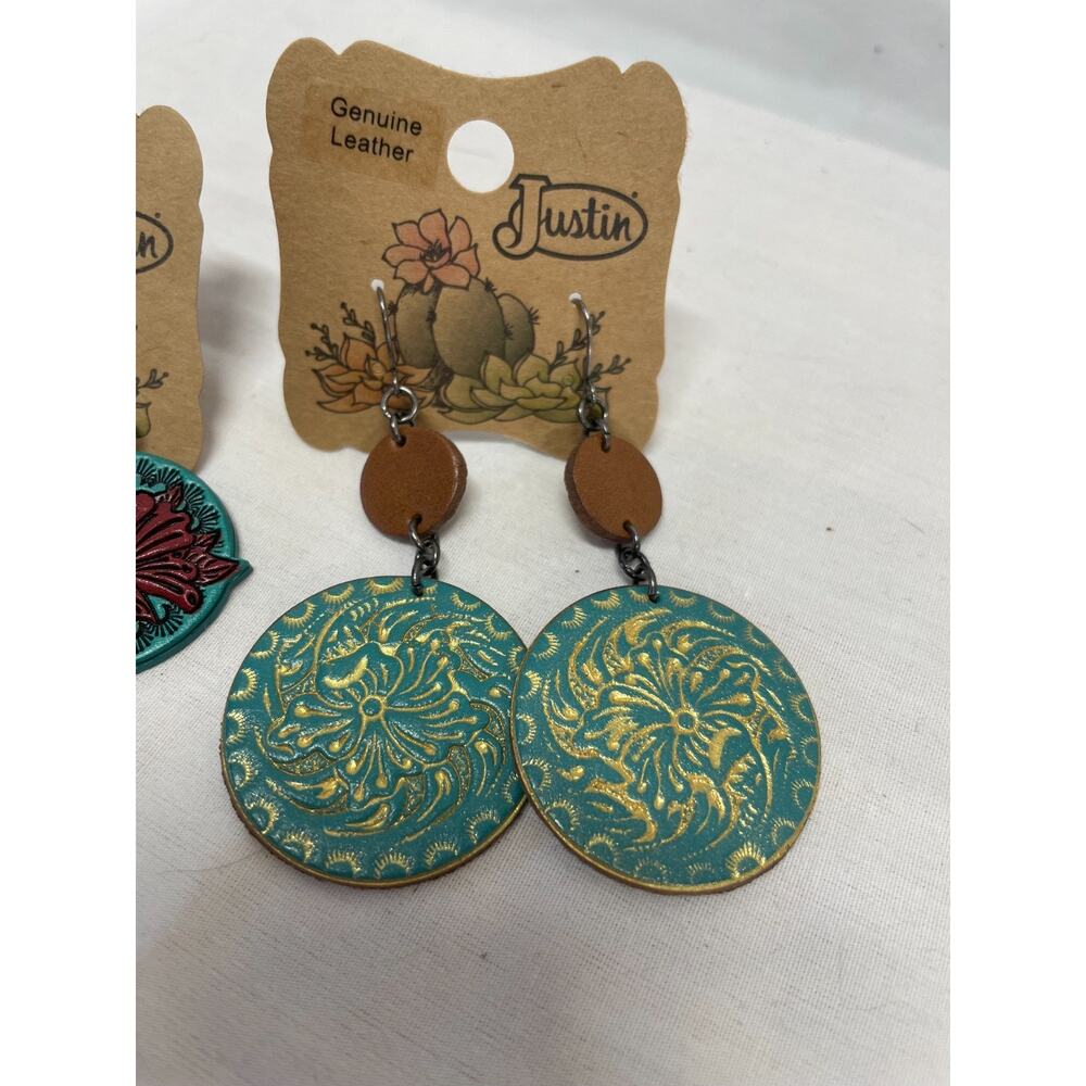 Justin Brand from Boot Barn 3 Pairs of Genuine Leather Earrings Western Wear New - Picture 4 of 6